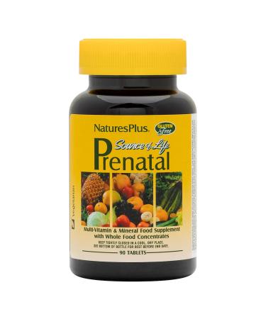 NaturesPlus Source of Life Prenatal Multi - One a Day Plant Based Prenatal Multivitamin with Iron Methyl Folate and Probiotics - Vegetarian Gluten Free - 90 Tablets