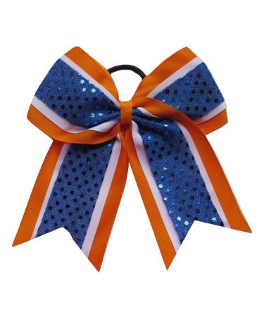 New "CONFETTI DOTS Orange Blue" Cheer Bow Pony Tail 7 Inch Girls Hair Bows Cheerleading Dance Practice Football Games Competition Birthday Grosgrain Ribbon