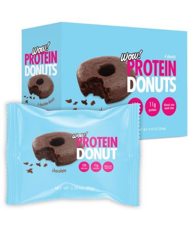 Wow! Protein Donuts, High Protein Snacks, Low Carb, Low Calorie, & Low Sugar, Healthy Snack with 11g of Protein (Chocolate, Pack of 4) Chocolate  4 Count (Pack of 1)