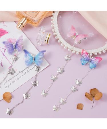 PAGOW 8pcs Glitter Long Butterfly Hair Tassel Clips - Rhinestone Bobby Pins Wedding Accessories for Women Girls Teens (Blue Purple Pink) - Buy Online on GoSupps.com