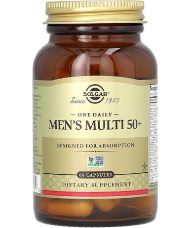 Solgar One Daily Men's Multi 50+ Whole Body Support for Men 50 and Older Highly Absorbable Delayed Release Heart Energy Stress Muscle Bone Prostate Support Vitamin 60 Vegan Capsules 60 Servings - Buy Online on GoSupps.com