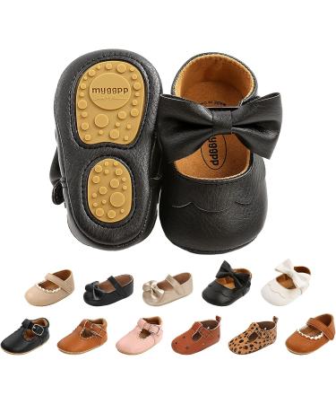 Baby Girls First Walking Shoes Mary Jane PU Leather Anti-Slip Princess Shoes 0-6 Months - Black - Buy Online on GoSupps.com