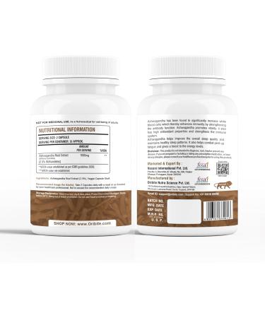 ORIBITE Ashwagandha 1000mg High-Potency Root Extract (2.5% Withanolides) | Supports Stress Relief Energy Stamina & Mental Clarity | Vegan Capsules | Natural Adaptogen | 60 Capsules (1) - Buy Online on GoSupps.com