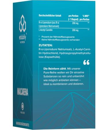 Buy Edubily Nutrition Macarena - Alpha Lipoic Acid & Acetyl L-Carnitine 200mg - Vegan Energy Metabolism Supplement - 60 Capsules - International Shipping Available - Buy Online on GoSupps.com