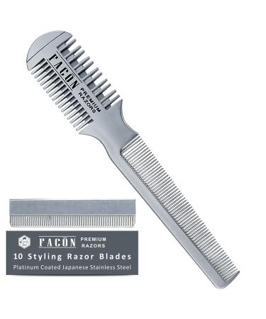 Facn Professional Hair Razor Comb Cutting Styling Thinning Texturizing Double Edge Shaper Razor + 10 Replacement Blades