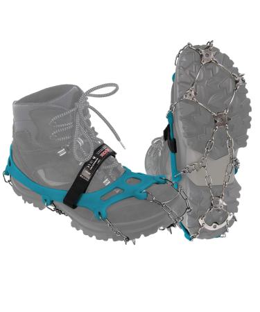 Alpidex Gr del Crampons for mountain shoes with stainless steel spikes 21 teeth shoe claws shoe spikes crampons climbing mountaineering trail running winter outdoor m blue