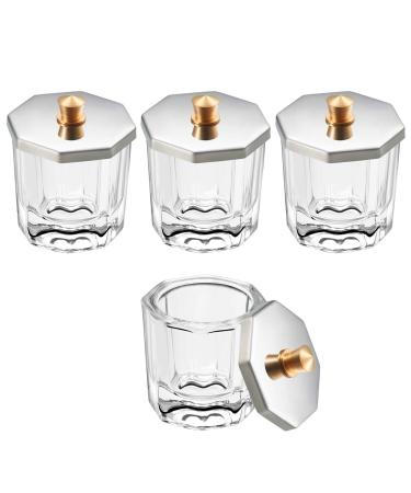 Beauticom Crystal Glass Dappen Dish for Acrylic Nail Dip Powder, Monomer, and Nail Polish Remover (Octagon Shape w/Stainless Steel Lid, 4 Pieces) 4 Pieces Octagon (Lid Include)