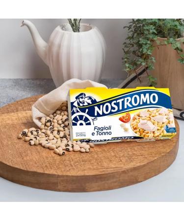 Nostromo Tonno e Fagioli Lot of 10 dishes prepared with tuna and beans 2 x 150 g + 1 sachet of free Felce Azzurra talc 100 g sachet - Buy Online on GoSupps.com