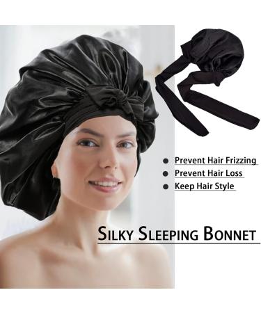 Satin Silk Bonnet for Sleeping | Prevent Hair Frizz | Soft Elastic Hair Wrap for Women | Curly, Black, Blond Hair | Sleep Cover with Bow Tie - Buy Online on GoSupps.com