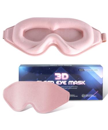 Sleep Mask for Men Women Upgraded 3D Deep Contoured Eye Covers for Sleeping with Adjustable Strap Block Out Light Soft Comfort Eye Shade Cover for Travel Yoga Nap (1pcs Pink) 1 Count (Pack of 1) Pink