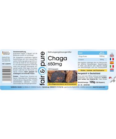 Fair & Pure - Chaga 650mg (Inonotus obliquus) - natural - vegan - 120 capsules - Buy Online on GoSupps.com