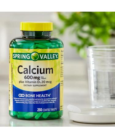 Spring Valley Calcium Plus Vitamin D Tablets 600mg - 250 Coated Tablets with Luall Sticker | Dietary Supplement for Stronger Bones & Healthier Joints - Buy Online on GoSupps.com