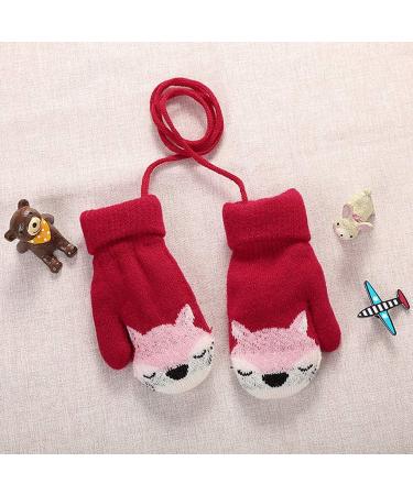 Cute Fox Knitting Short Gloves for Toddler Kids | Winter Thermal Plush Lining | 1-3 Yrs | Red - Buy Online on GoSupps.com