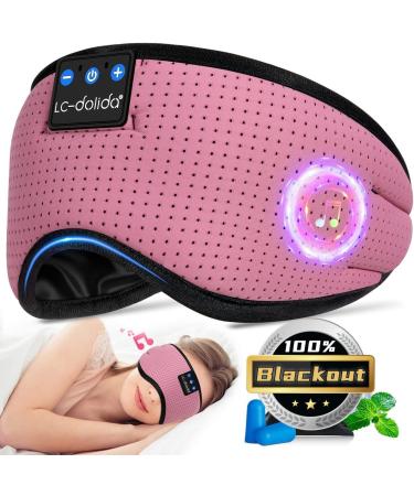 LC-dolida Breathable Sleeping Mask for Side Sleepers Zero Eye Pressure Eye Covers for Sleep Built-in Comfortable HD Speakers Blindfold Mask with 2 Soft Foam Earplugs for Travel/Sleep/Nap Pink