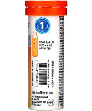 Trace Minerals Max Hydrate Energy Effervescent Tablets - Orange Flavor (1.55 oz) - Buy Online on GoSupps.com