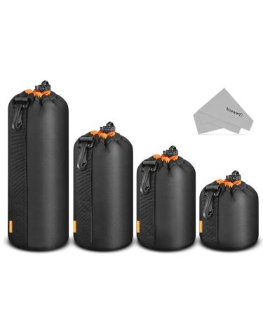 NEEWER Camera Lens Pouch (4 Packs, 4 Sizes) Thick Protective Bag with Drawstring Design, Orange Interior, Soft Plush Neoprene Bag for Sony, Canon, Nikon, Pentax, Olympus, Panasonic DSLR Lens