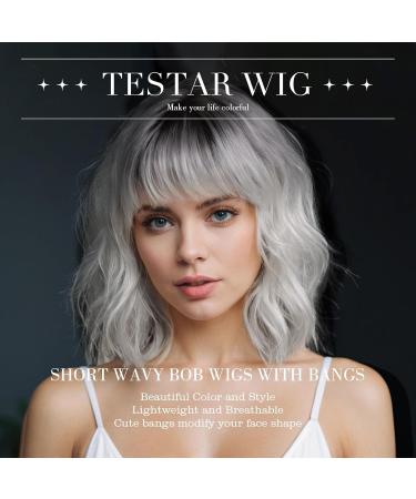Testar Short Bob Wig with Air Bangs - Gray Synthetic Cosplay Wig for Women | Daily Wear Colorful Styles - Buy Online on GoSupps.com