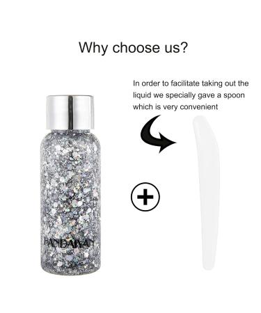 Body Glitter Gel - Sparkling Liquid Face & Body Glitter for Festivals | Mermaid Sequins & Chunky Glitter - Long-Lasting Shine with 1 Spoon Silver - Buy Online on GoSupps.com