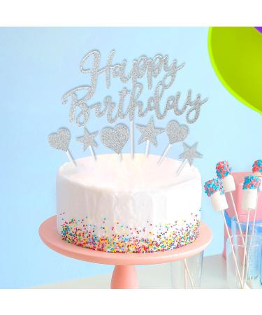 11 Pcs Happy Birthday Cake Topper Birthday Cake Toppers Cupcake Toppers Glitter Star Cake Decorations for Women Man Birthday Party Anniversary Wedding Kids (Silver) - Buy Online on GoSupps.com
