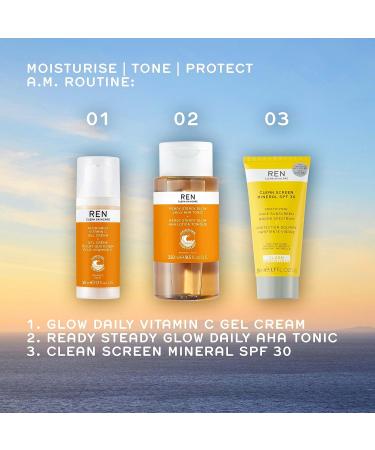 REN Clean Skincare Glow Tonic 16.9 Fl Oz - Daily Facial Brightening Exfoliant with AHAs & BHAs - Cruelty Free & Vegan Pore Reducing Toner - Buy Online on GoSupps.com