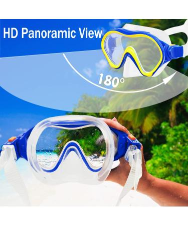 Kids Snorkeling Set with Fins, Full Dry Snorkel, and Swimming Goggles - Navy Blue/Lemon Yellow - Buy Online on GoSupps.com
