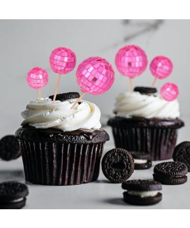 libfrnt 24 PCS Pink Disco Ball Cake Toppers 1970S Mini Disco Ball Cupcake Toppers Decorative Disco Ball Cake Decoration for 70s Disco Theme Birthday Bachelorette Party Accessories - Buy Online on GoSupps.com