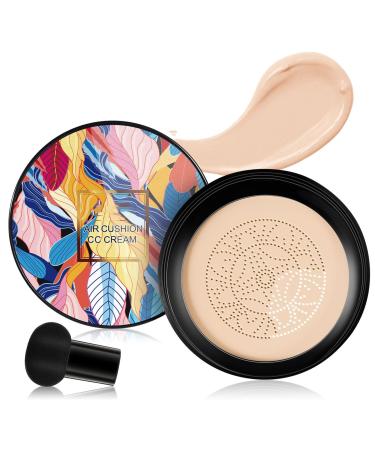 Byandbyair Makeup Indicativet Mushroom Head Air Cushion CC Cream 2024 New Mushroom Head Air Cushion CC Cream Waterproof Oil Control Moisturizing Face Concealer Cream Foundation (Natural 75mm) Natural 50 g (Pack of 2)