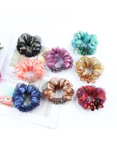 8 Pack Rhinestone Sparkly Lace Hair Bows - Elastic Bands for Women and Girls - Buy Online on GoSupps.com