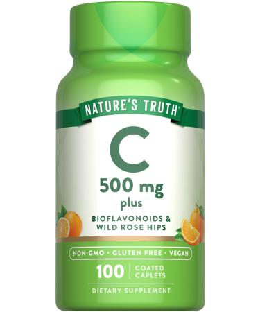 Nature's Truth Vitamin C with Rose Hips and Bioflavonoids | 500mg | 100 Caplets | Vegan Non-GMO & Gluten Free