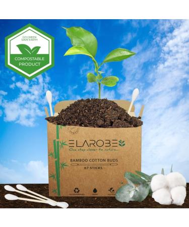 ELAROBE 400 Bamboo Cotton Buds | 100% Organic & Biodegradable Ear Buds | Sustainable Ear Cleaning & Makeup Tool (6x67-Pack) - Buy Online on GoSupps.com