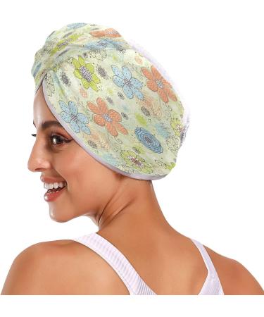 Vintage Daisy Flower Dry Hair Cap | 2 Piece Quick Drying Towel Set with Button Headband | Super Absorbent & Soft for Comfortable Use - Shop Now - Buy Online on GoSupps.com