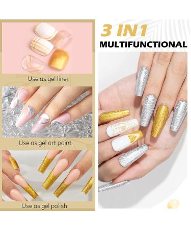 Rechoo Nail Art Gel Liner - Glitter Metallic Gold & Silver Paint for Swirl Nails - French Manicure Grey Gold - Buy Online on GoSupps.com