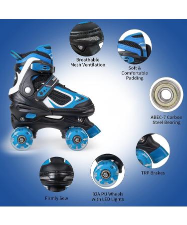 MammyGol Adjustable Quad Roller Skates for Kids | Light Up Wheels | Blue | Size Large (4-7US) - Buy Online on GoSupps.com