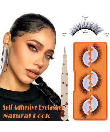 Reusable Self Adhesive Eyelashes - Natural Wispy Cat Eye Lashes Pack | Fluffy D Curl Strip Lashes with Tweezers - Waterproof & Reusable Pesta as Autoadhesivas - Buy Online on GoSupps.com