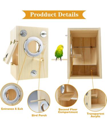 CooShou Parakeet Nest Box - Wooden Acrylic Transparent Breeding House for Lovebirds, Cockatiels, Budgies, Conures, Parrots - Buy Online on GoSupps.com
