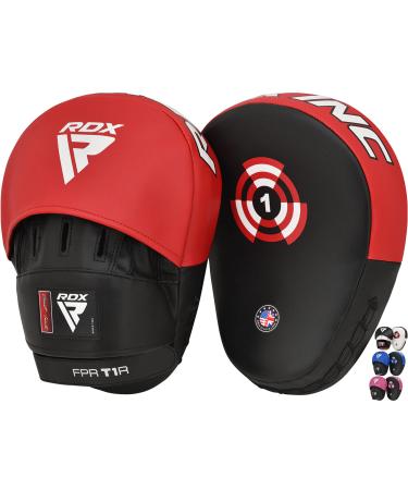 RDX Boxing Pads Focus Mitts, Maya Hide Leather Curved Hook and Jab Target Hand Pads, Great for MMA, Kickboxing, Martial Arts, Muay Thai, Karate Training, Padded Punching, Coaching Strike Shield Red