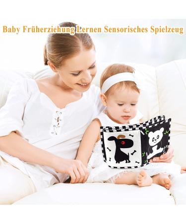 Montessori Contrast Book for Babies 0-12 Months | Black & White Fabric Toy | Sensory Pram Chain Gift - Buy Online on GoSupps.com