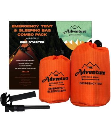 Emergency Sleeping Bag & Tent Shelter Combo Kit | Survival Tent with Bivy Sack & Sleeping Bag | Includes Fire Starter & Whistle | Mylar Thermal | Adventure Supply Co - Buy Online on GoSupps.com
