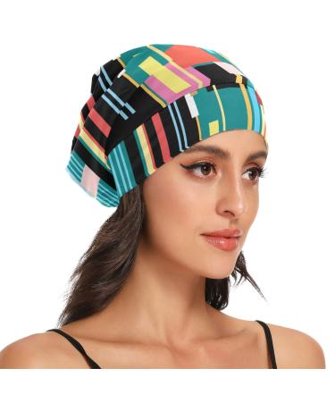 Women's Sleep Cap Satin Lined Modern Stripe Green Cancer Hat No Fading Slouchy Night Beanies Green1