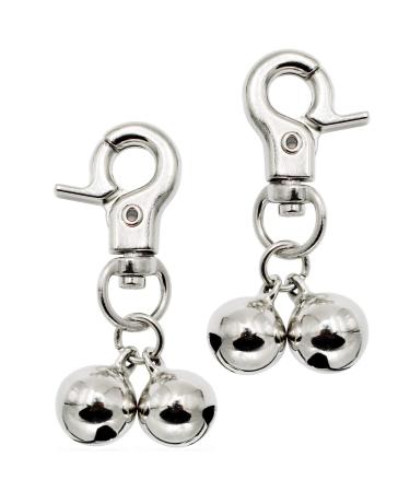 KITTAIL Bells for Dog Collars - 2 Pack Stainless Steel Bell Necklace for Dogs & Cat - Pet Pendant Accessories Training Collar Charm with Heavy Duty Snap Clips Silver