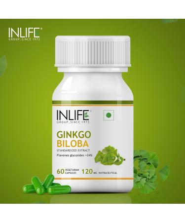 INLIFE Ginkgo Biloba Extract Capsules 120mg | Herbal Supplement - 60 Vegetarian Capsules - Buy Online on GoSupps.com