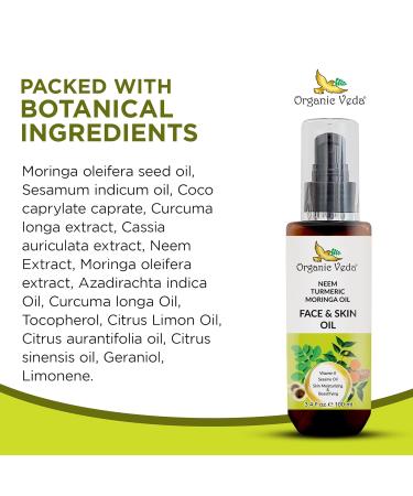 Organic Veda Moringa Face Oil with Neem & Turmeric - 100% Pure Cold Pressed Moisturizer for Face Hair & Skin | Natural Glow Oil - 3.4 oz - Buy Online on GoSupps.com