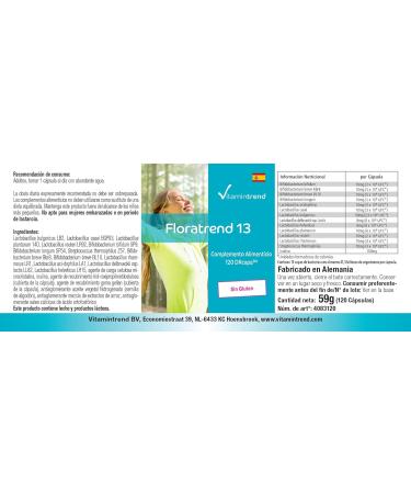 Floratrend Capsules - 41.5 Billion Cultures per Capsule | 13 Probiotic Strains + Inulin | 120 DRCaps | Vitamintrend - International Shipping Available - Buy Online on GoSupps.com
