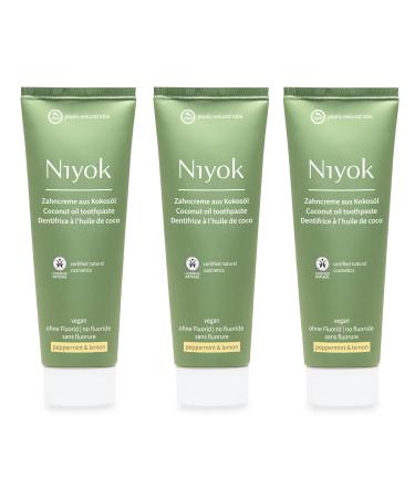 Natural Cosmetics Fluoride Free Natural Coconut Oil Toothpaste Peppermint Lemon 75 ml 3-Pack Peppermint Lemon 2.53 Fl Oz (Pack of 3)