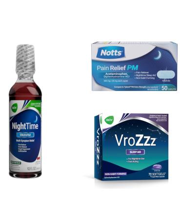 AXIV VroZzz Melatonin Gummies + Notts PM Acetaminophen Caplets Liquid Formula Value Bundle