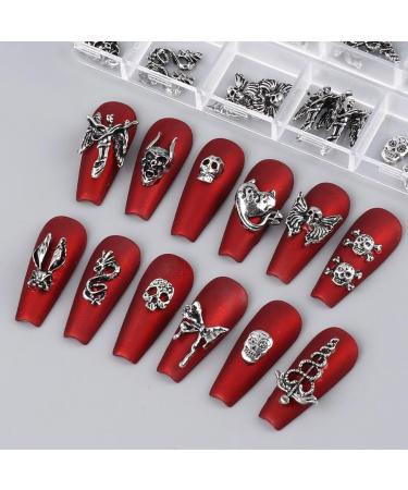 RUNRAYAY 28pcs 3D Halloween Nail Charms Cross Chrome Metal Nail Art Charm Vintage Gothic Retro Punk Skulls Mixed for Manicure Craft DIY Nail Art Decoration Accessories with a Box - Buy Online on GoSupps.com