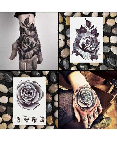 Oottati Waterproof Black Gothic Flower Rose Temporary Tattoo Stickers - 9 Sheets - Buy Online on GoSupps.com