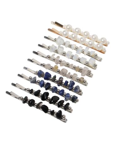 10 Pack Hair Slides Pearl Hair Clips for Women Girls Beaded Stone Hair Pins Handmade Metal Gold Silver Hair Barrettes Bobby Pins Hairpin Hair Accessories