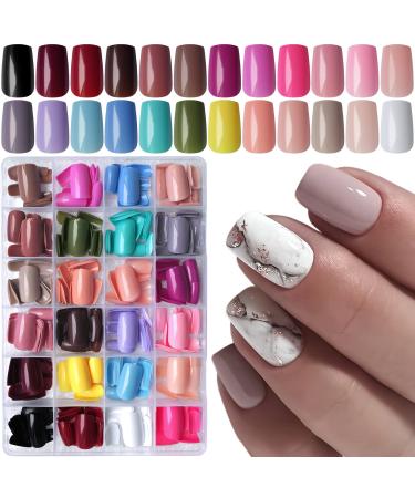 LoveOurHome 576pc Square Press on Nails Medium Tapered Square Fake Nails Full Cover Gel Glossy False Artificial Fingernails Colored French Acrylic Manicure Tips Decor for Women Girls