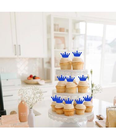 Rsstarxi 24 Pack Glitter Crown Cupcake Toppers Queen Crown Cupcake Toothpicks Baby Shower Cake Decorations for Queen Princess Theme Wedding Birthday Party Decorations Blue Design 4 Blue - Buy Online on GoSupps.com